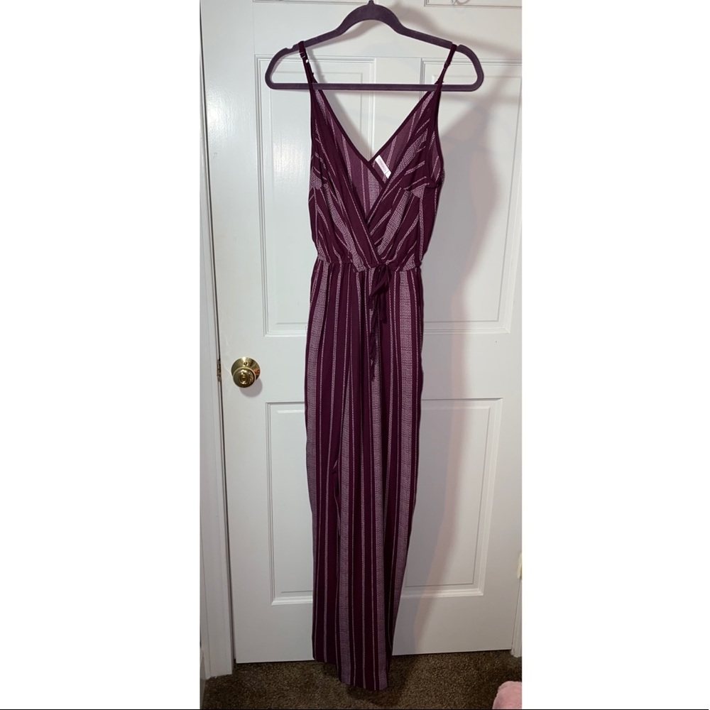Xhilaration plum striped jumpsuit, size small